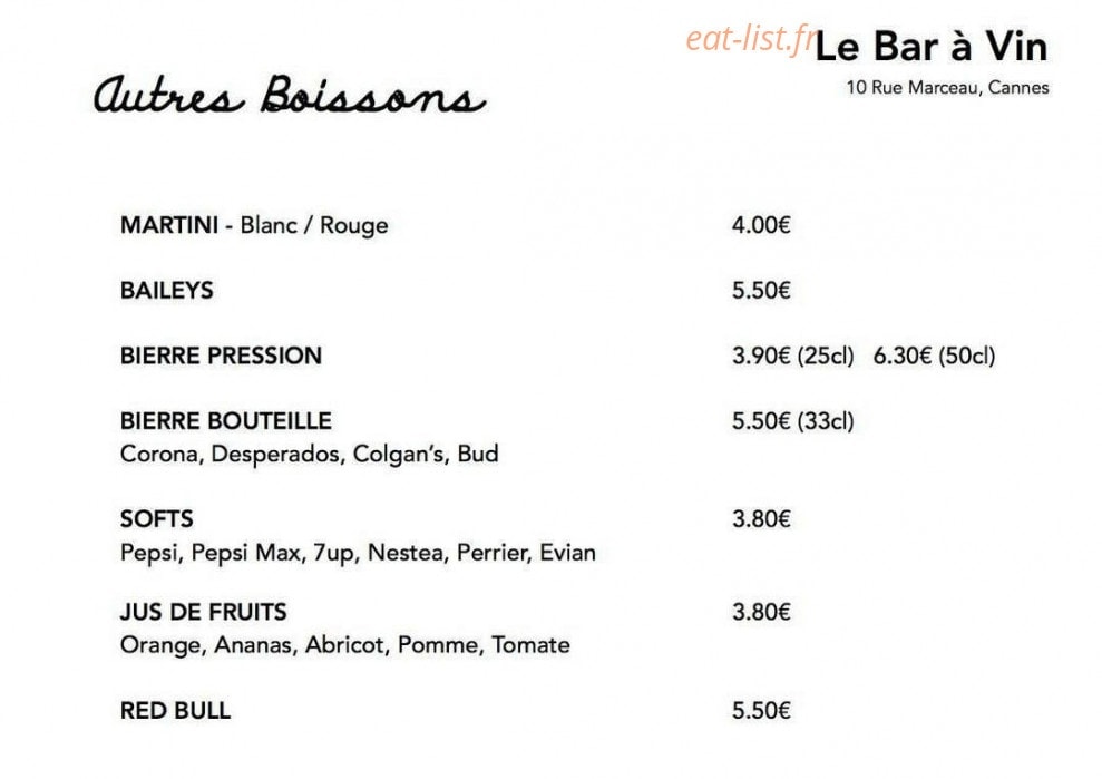 Le bar à vin — carte page 14