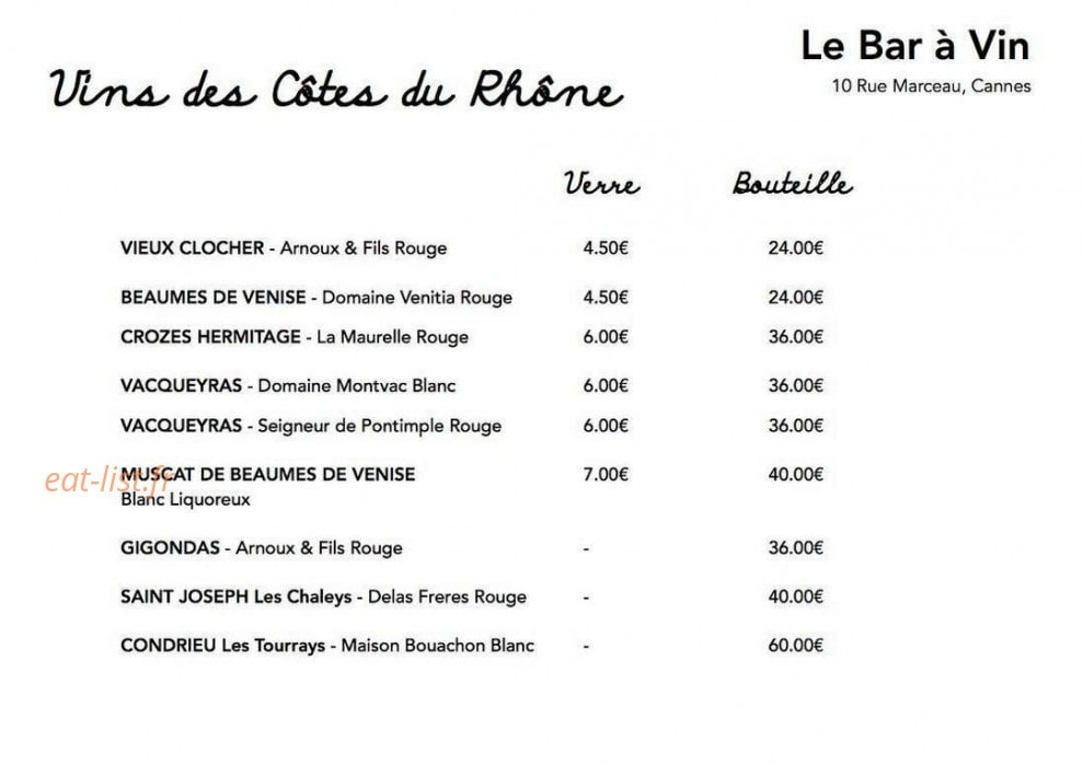 Le bar à vin — carte page 10