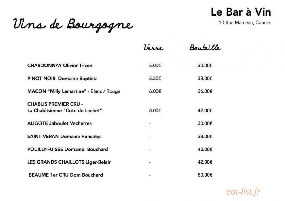 Le bar à vin — carte page 6