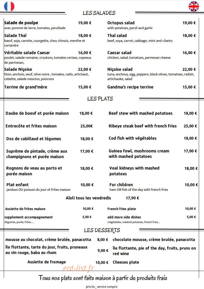 Le Bistrot De Grand Mère — carte page 2