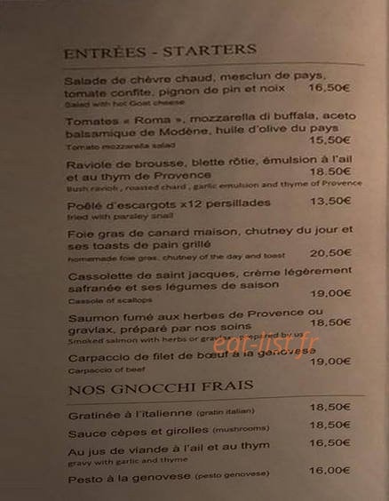 Le bistrot Du Suquet — carte page 1