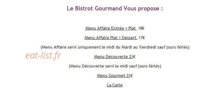 Le Bistrot Gourmand — carte page 1