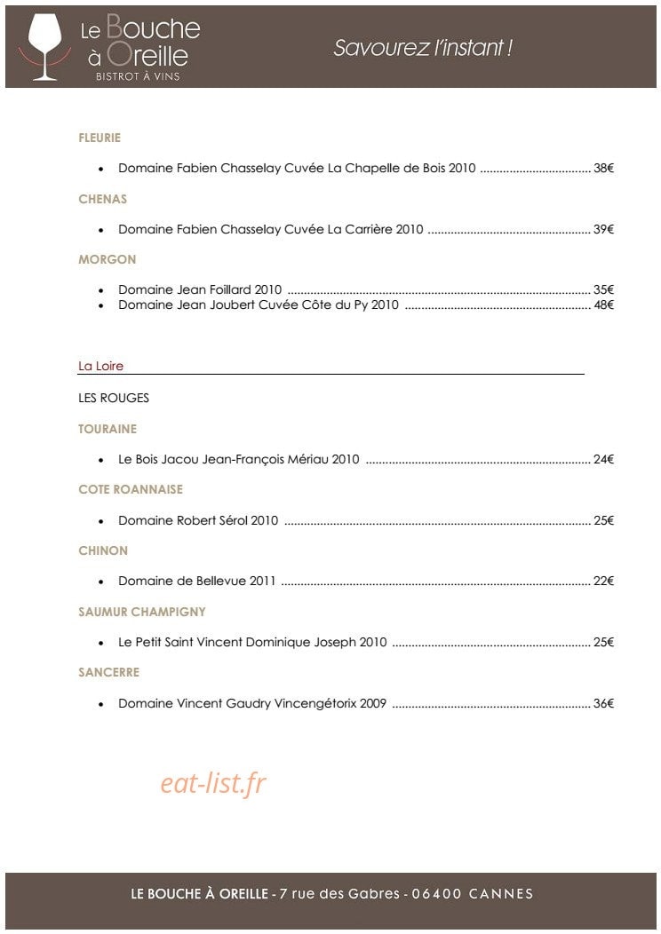 Le Bouche à Oreille — carte page 9