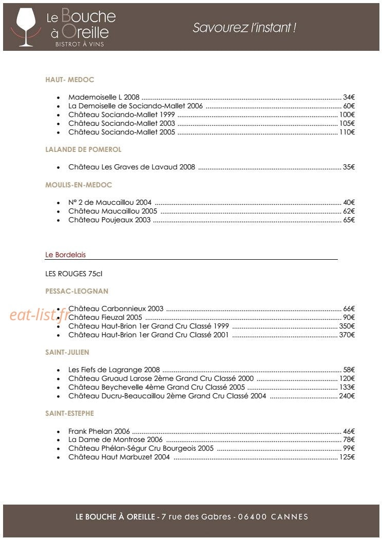 Le Bouche à Oreille — carte page 13