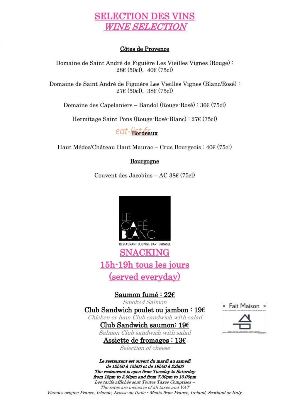 Le Café Blanc — carte page 3