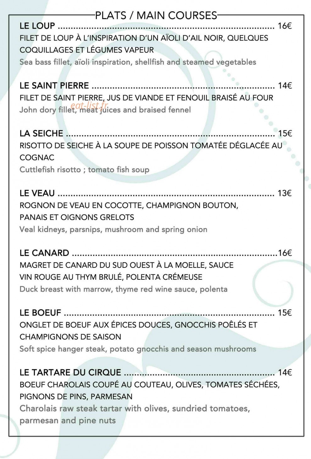 Le Cirque — carte page 2