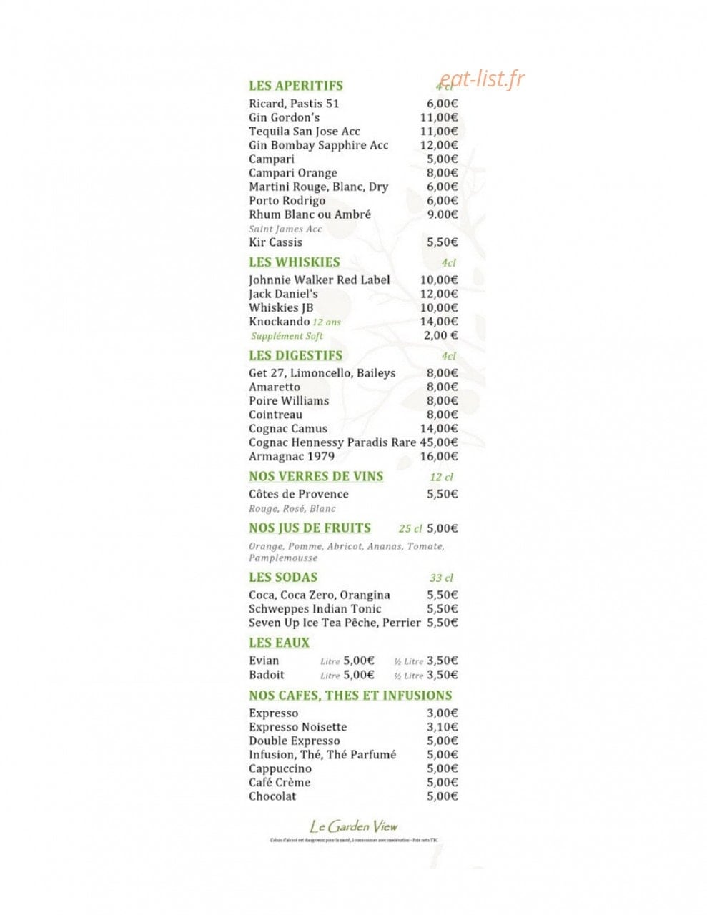 Le garden view — carte page 8