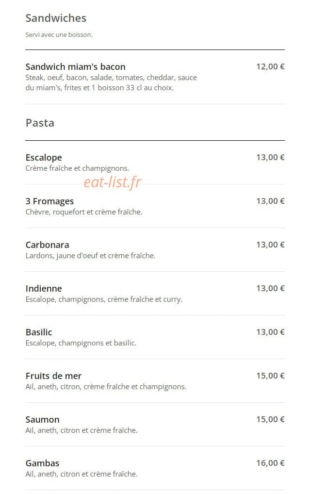 Le Miam Miam — carte page 2