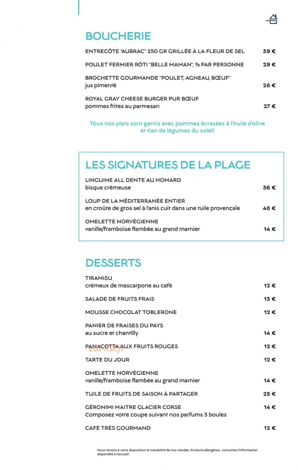 Le Restaurant de La Plage — carte page 5