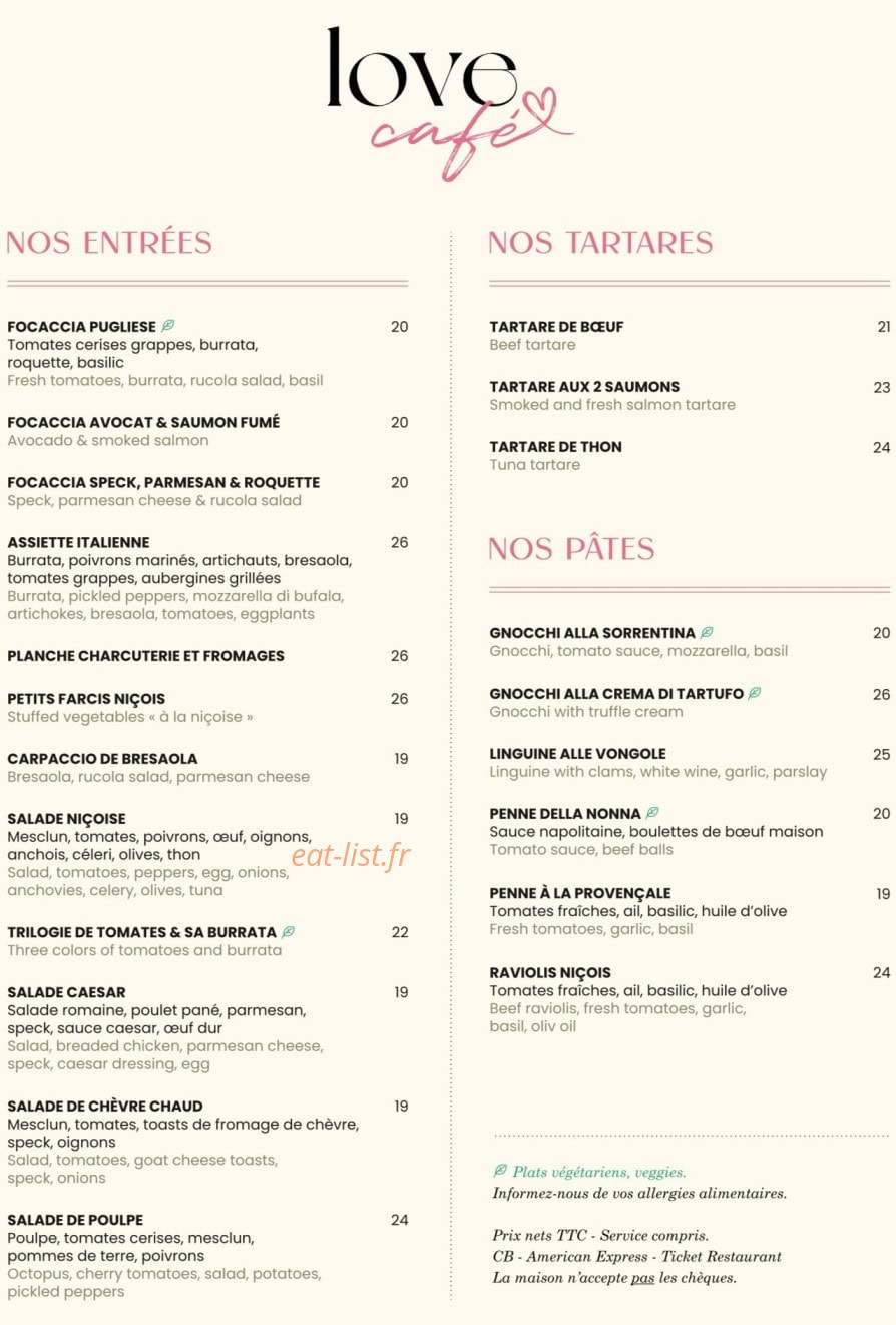 Love Café — carte page 1