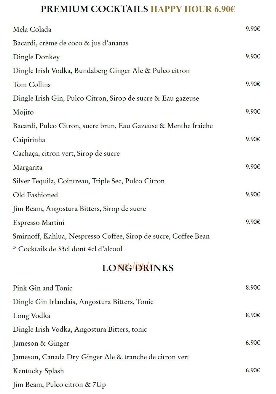 Ma nolan's irish pubs — carte page 8
