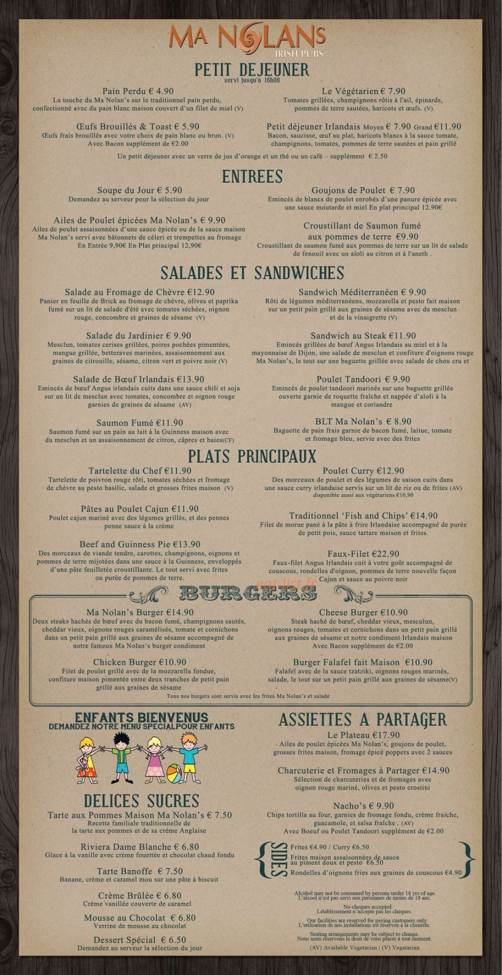 Ma nolan's irish pubs — carte page 1