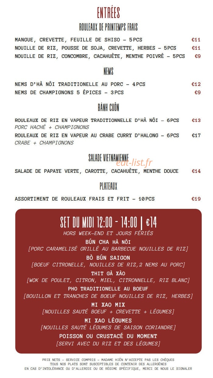 Madame Hien — carte page 1