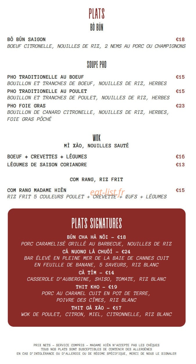 Madame Hien — carte page 2