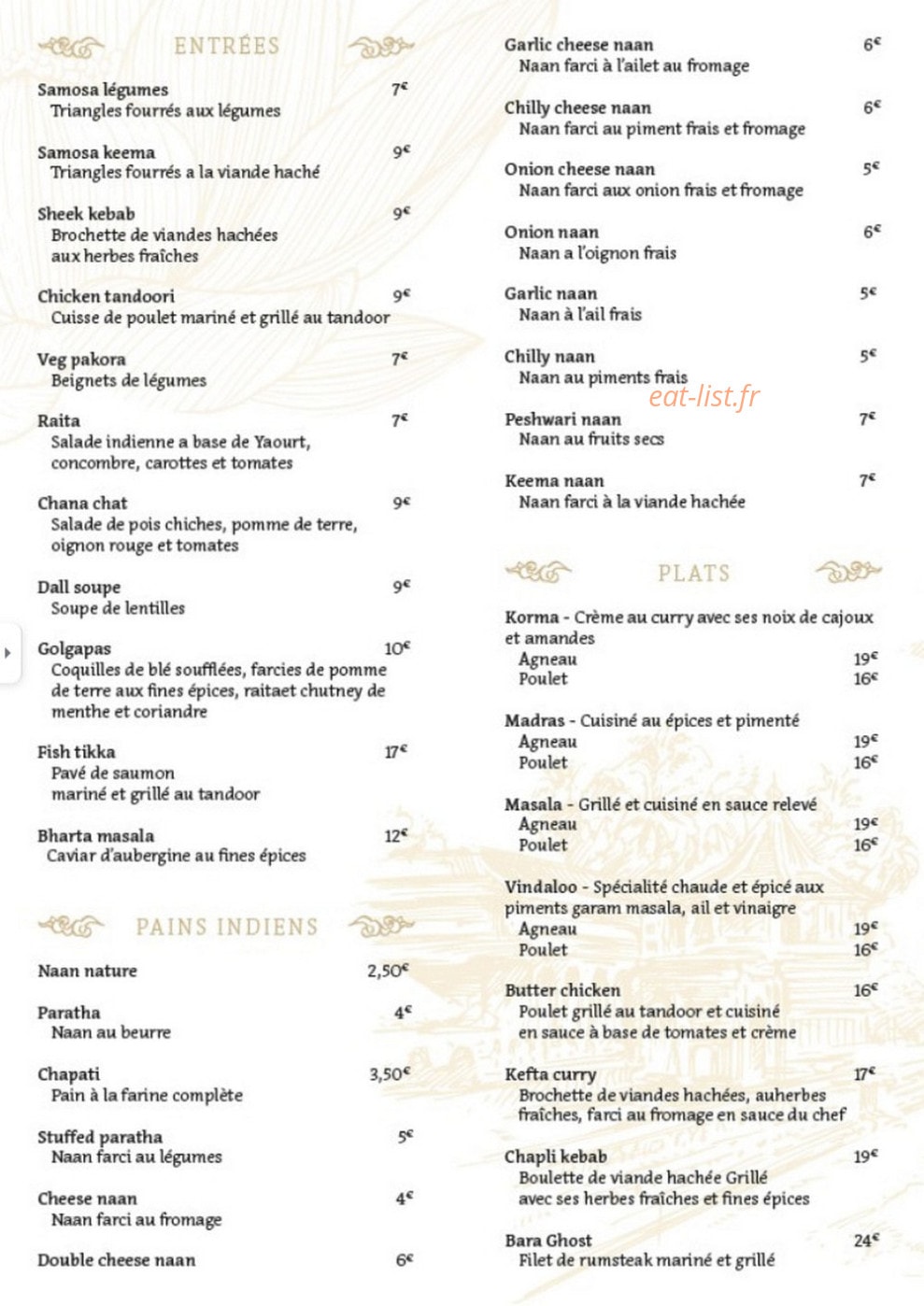 Mumbai Café — carte page 1