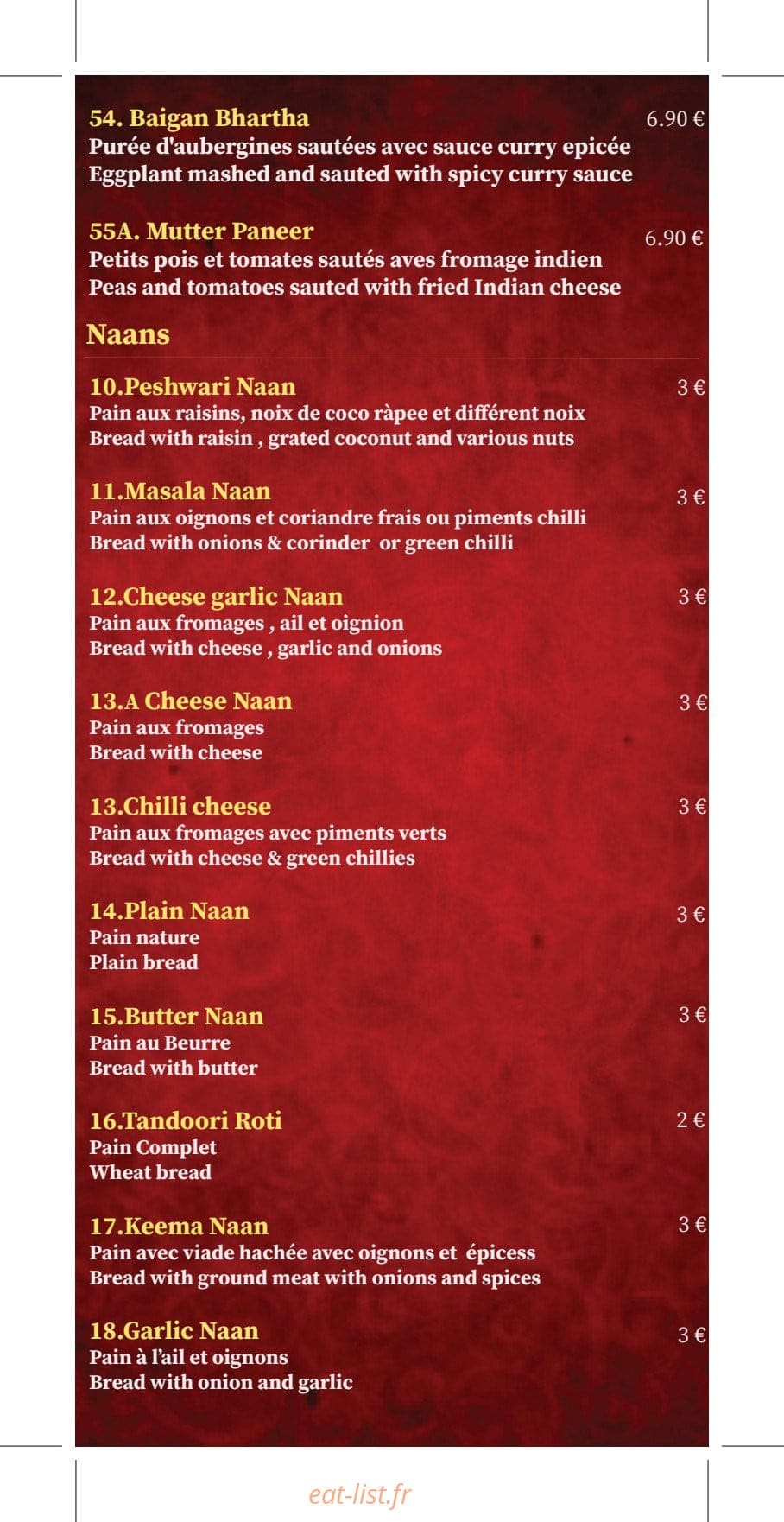 New Indian — carte page 5