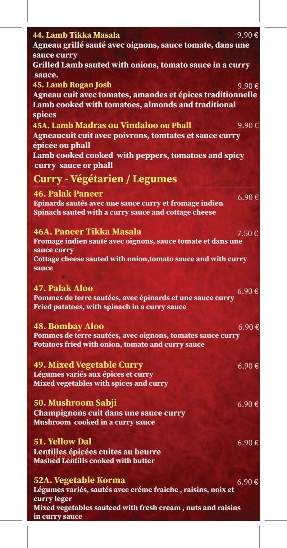 New Indian — carte page 4