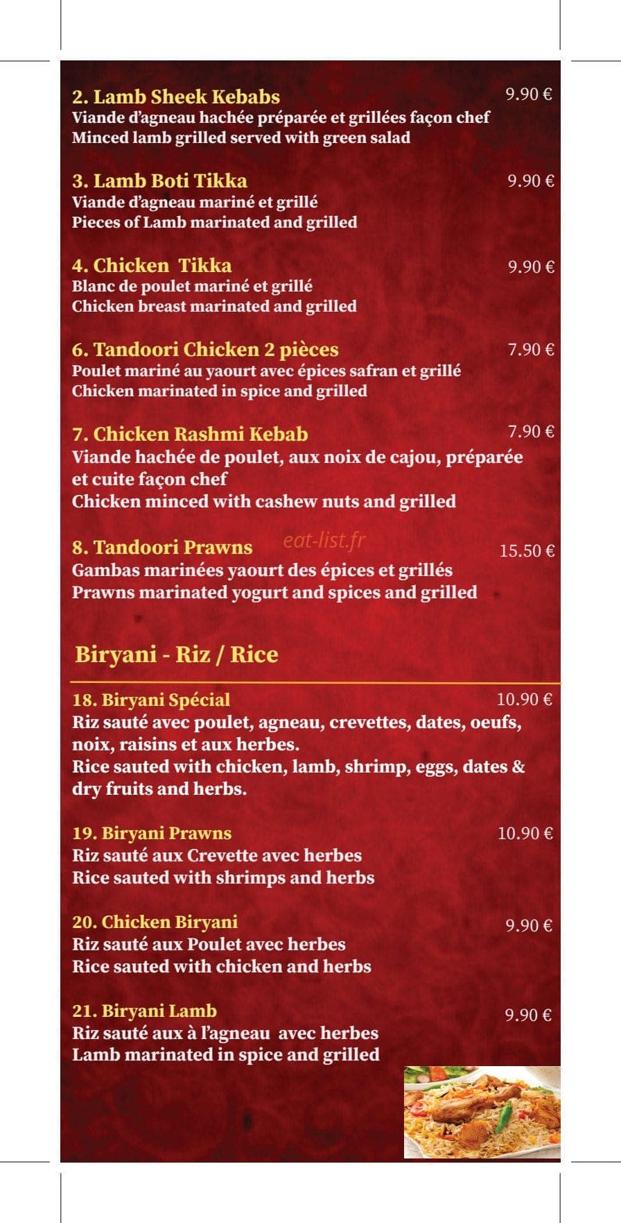 New Indian — carte page 8