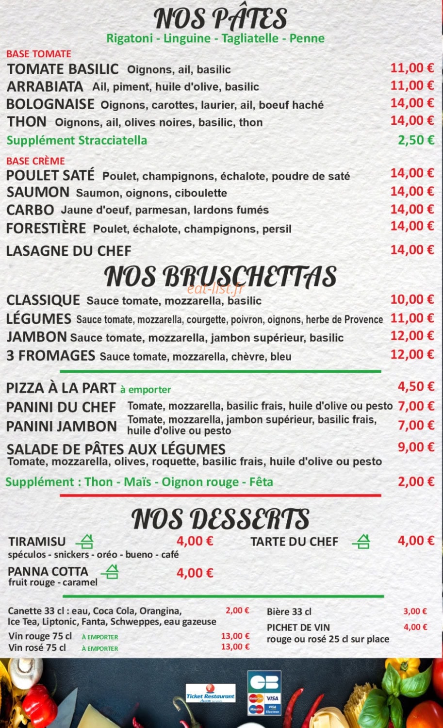 Pasta Gusto — carte page 1