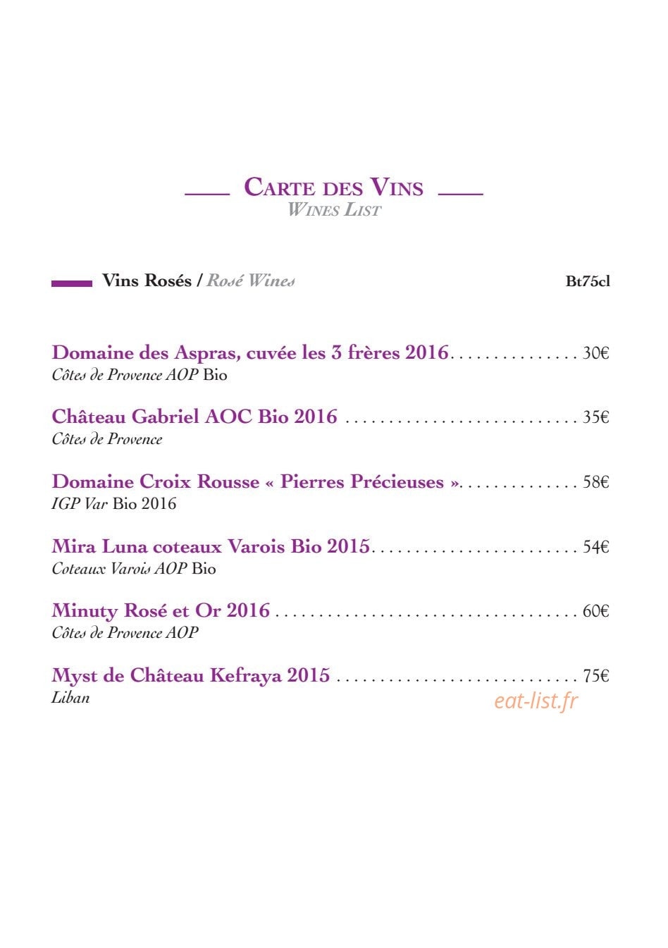 Restaurant du casino — carte page 4