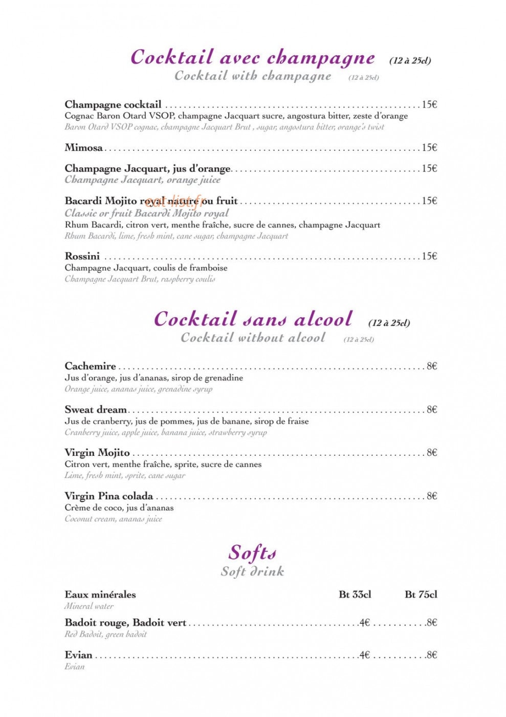 Restaurant du casino — carte page 12