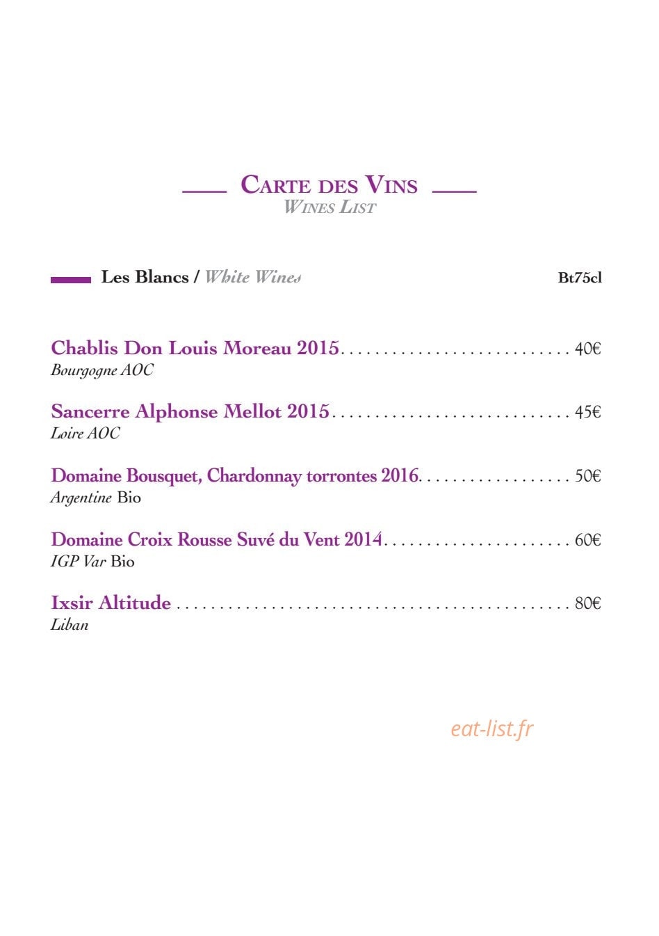 Restaurant du casino — carte page 5