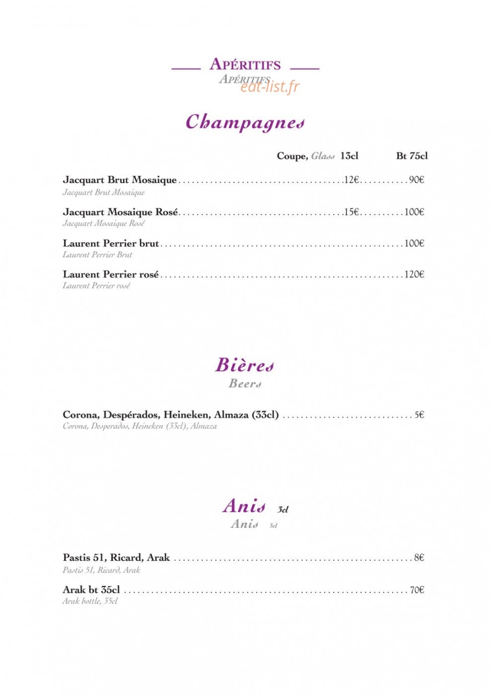 Restaurant du casino — carte page 9