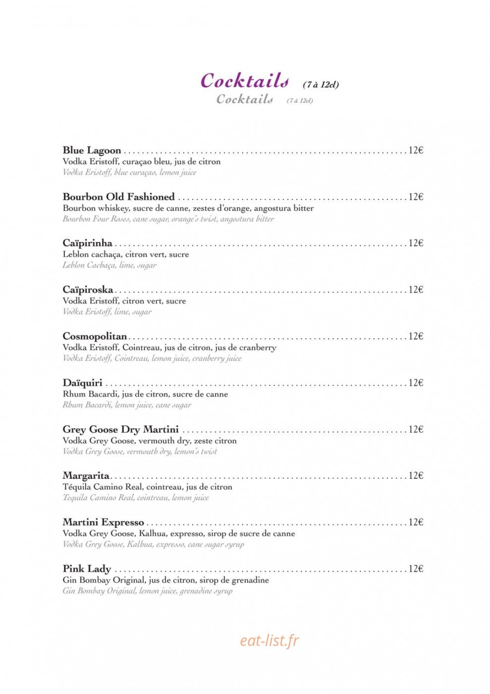 Restaurant du casino — carte page 10