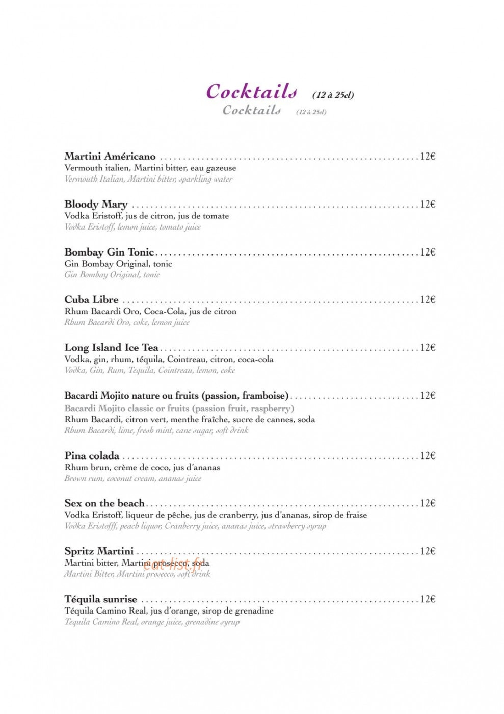 Restaurant du casino — carte page 11