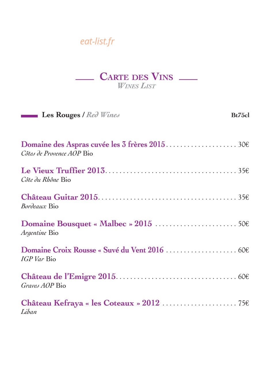 Restaurant du casino — carte page 6