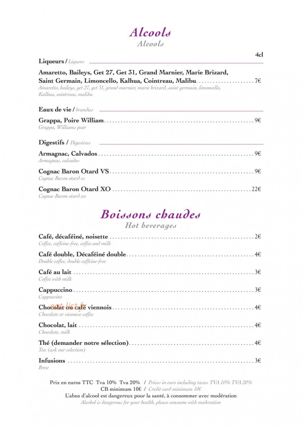 Restaurant du casino — carte page 14