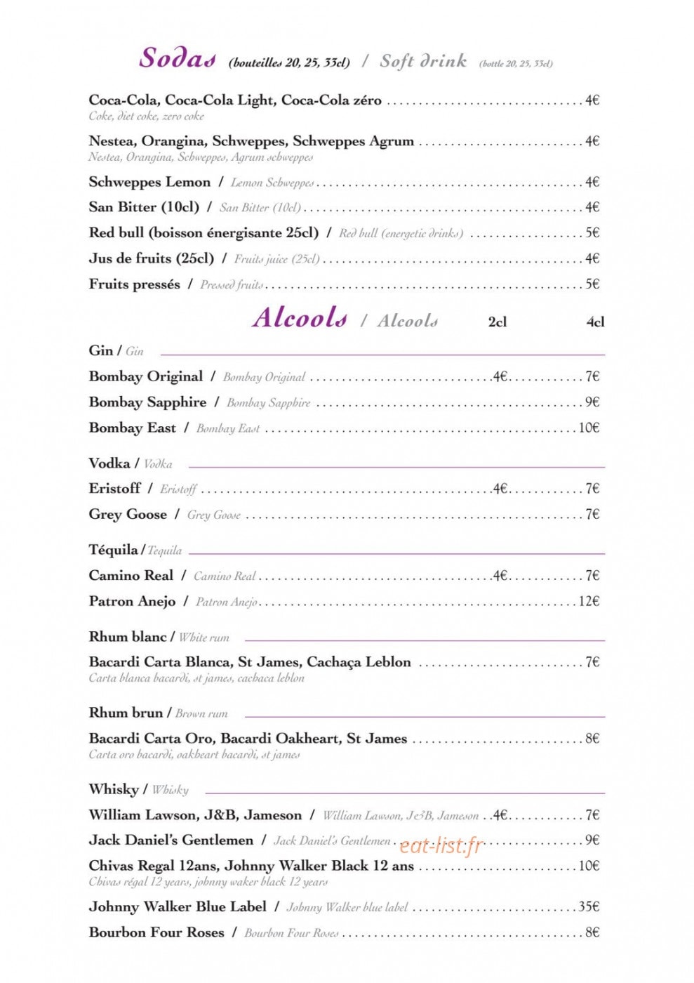 Restaurant du casino — carte page 13