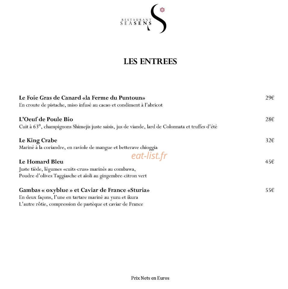 Restaurant Sea Sens — carte page 2