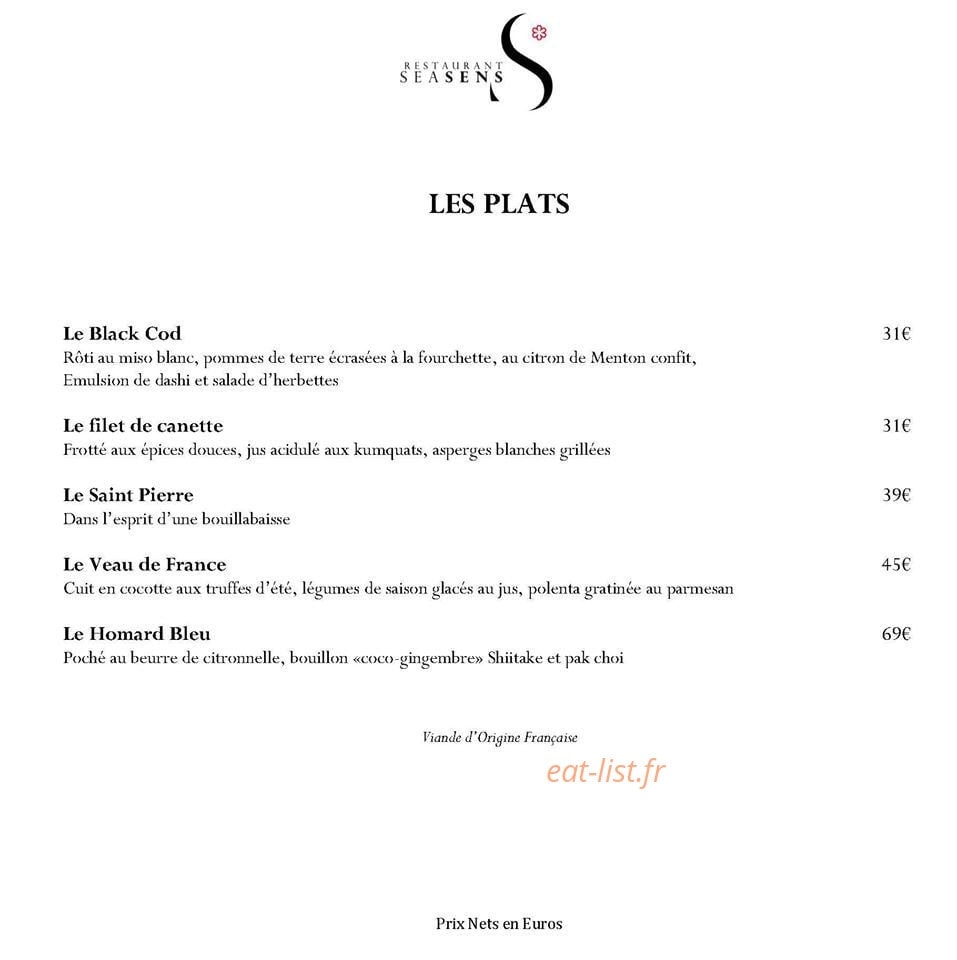 Restaurant Sea Sens — carte page 3
