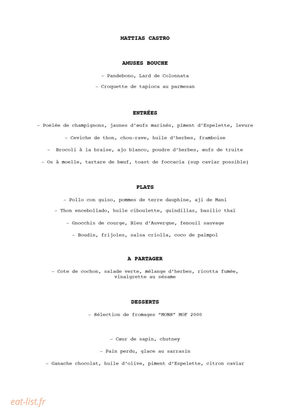 Sens Restaurant Cannes — carte page 1