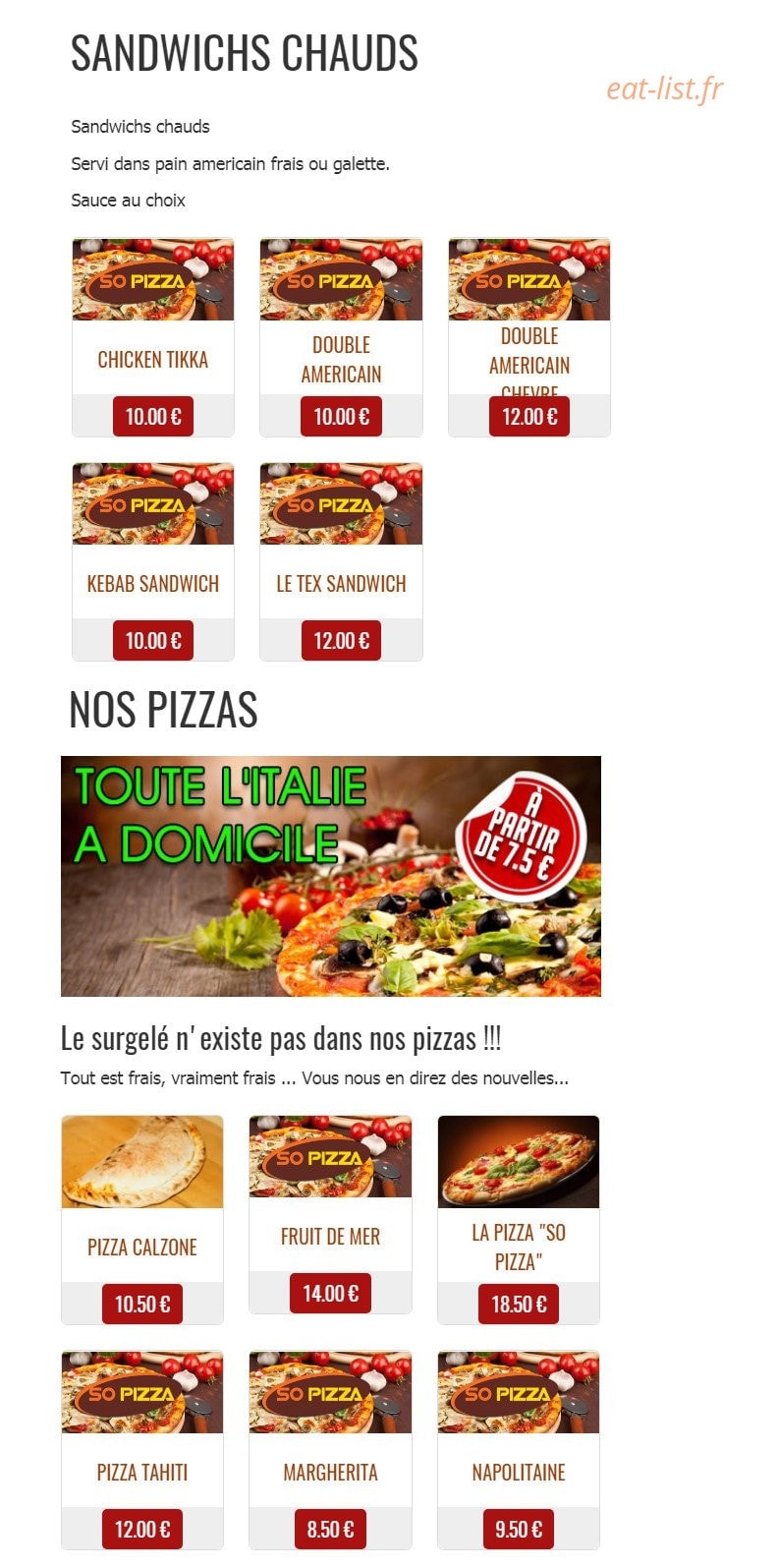 So Pizza — carte page 1