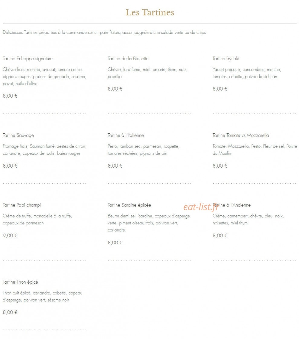 Tartine Echoppe — carte page 1