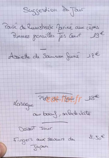 Carte et menu de Yacht Club à Cannes — exemple de menu