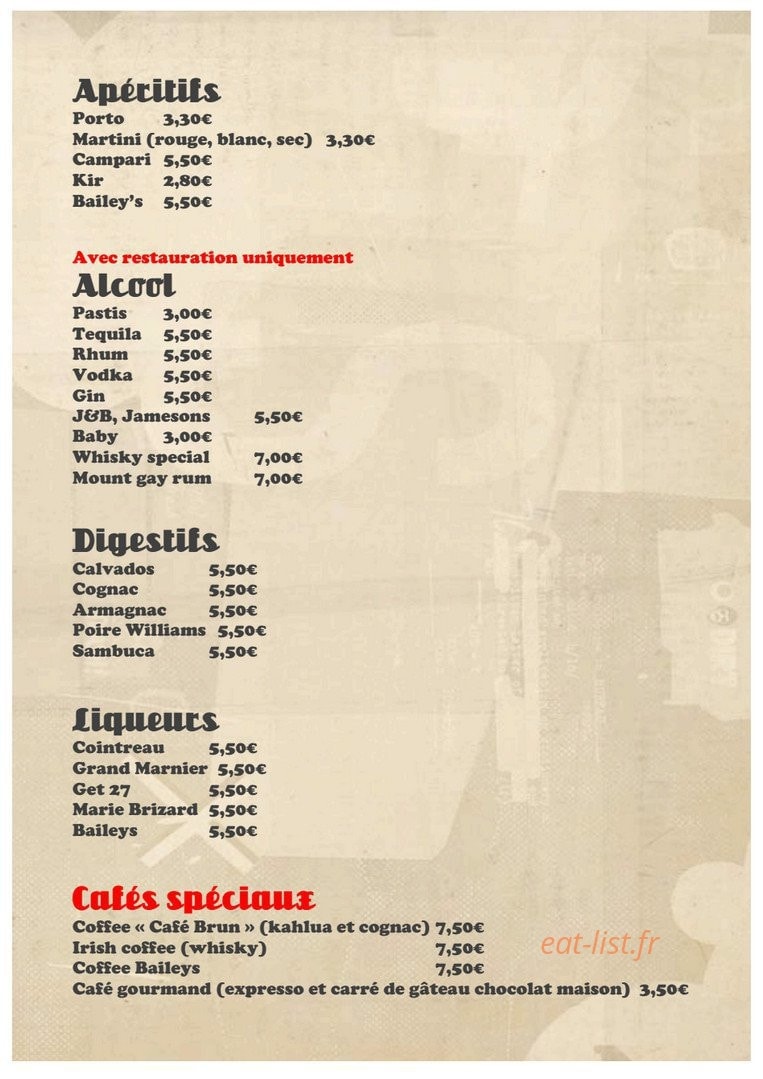 Café Brun — carte page 9