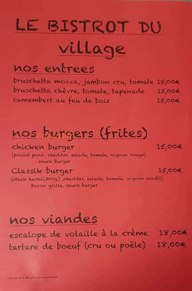 Le bistrot du village — carte page 1