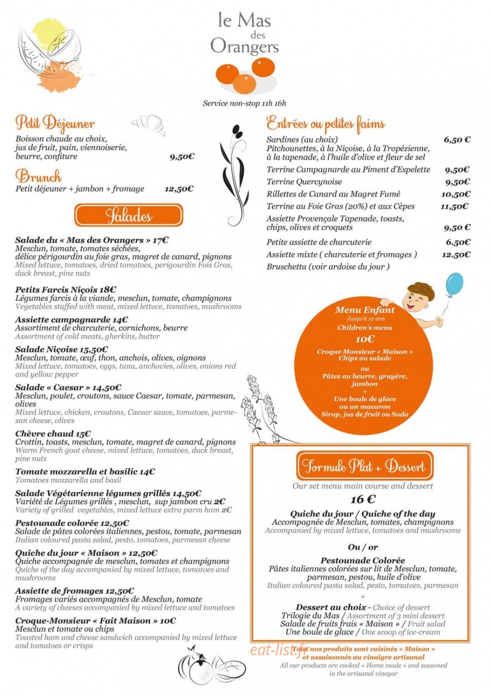 Le Mas des Orangers — carte page 1