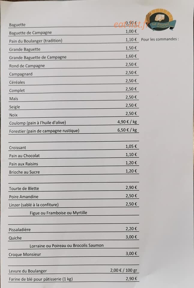 Carte et menu de Le Fournil du Pont de Clans à Clans — La carte