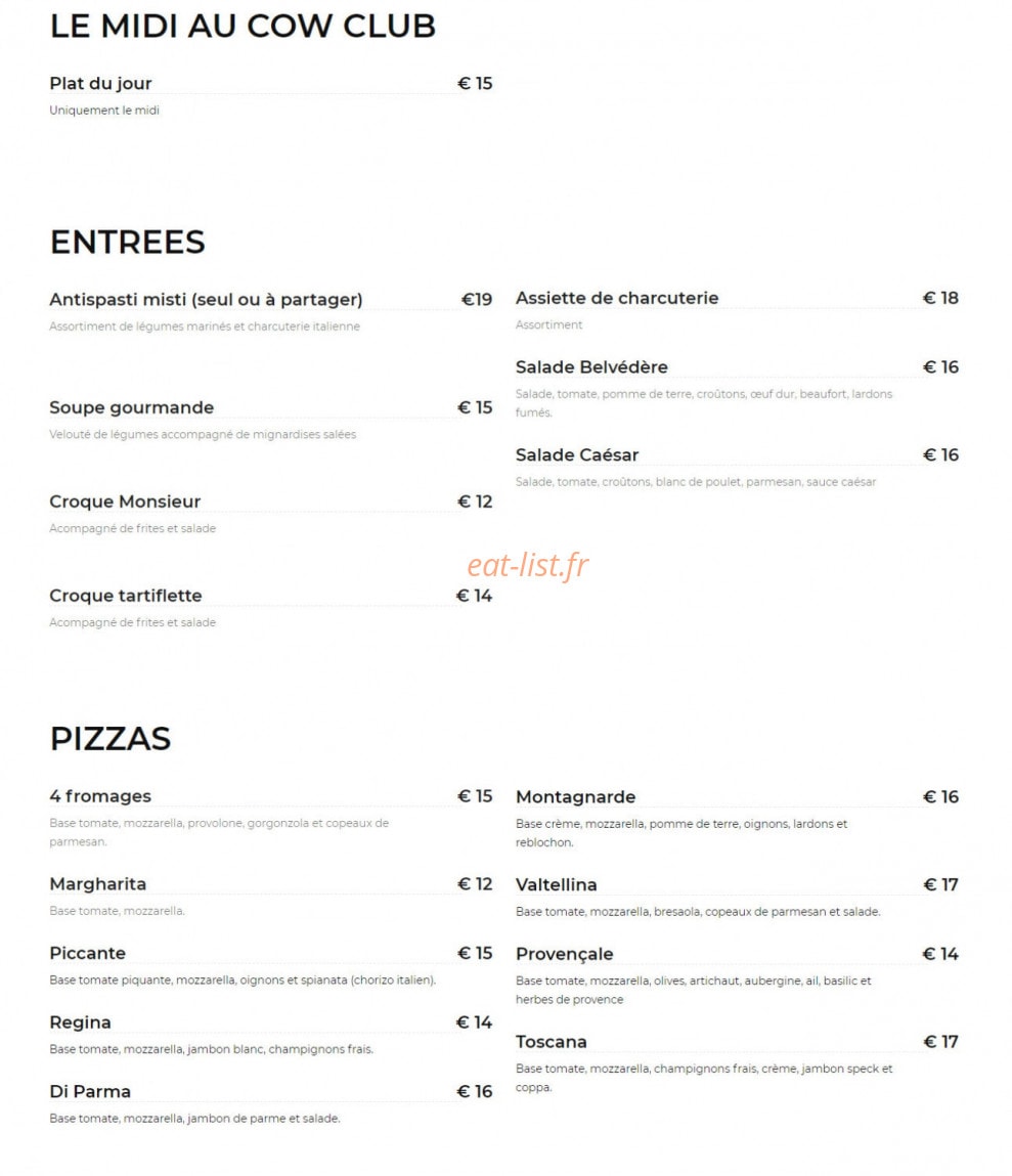 Cow Club — carte page 1