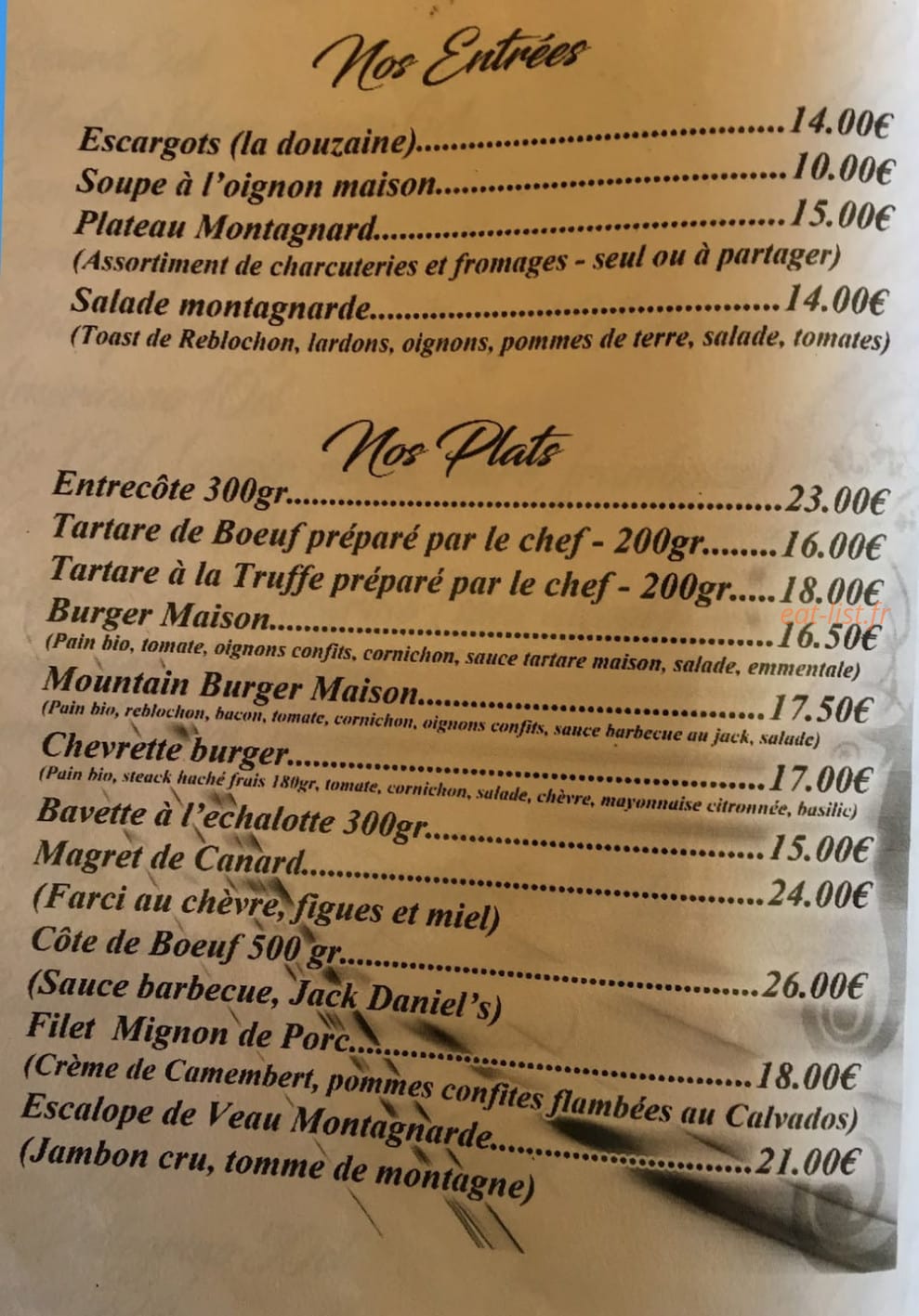 Le Vieux Chalet — carte page 1