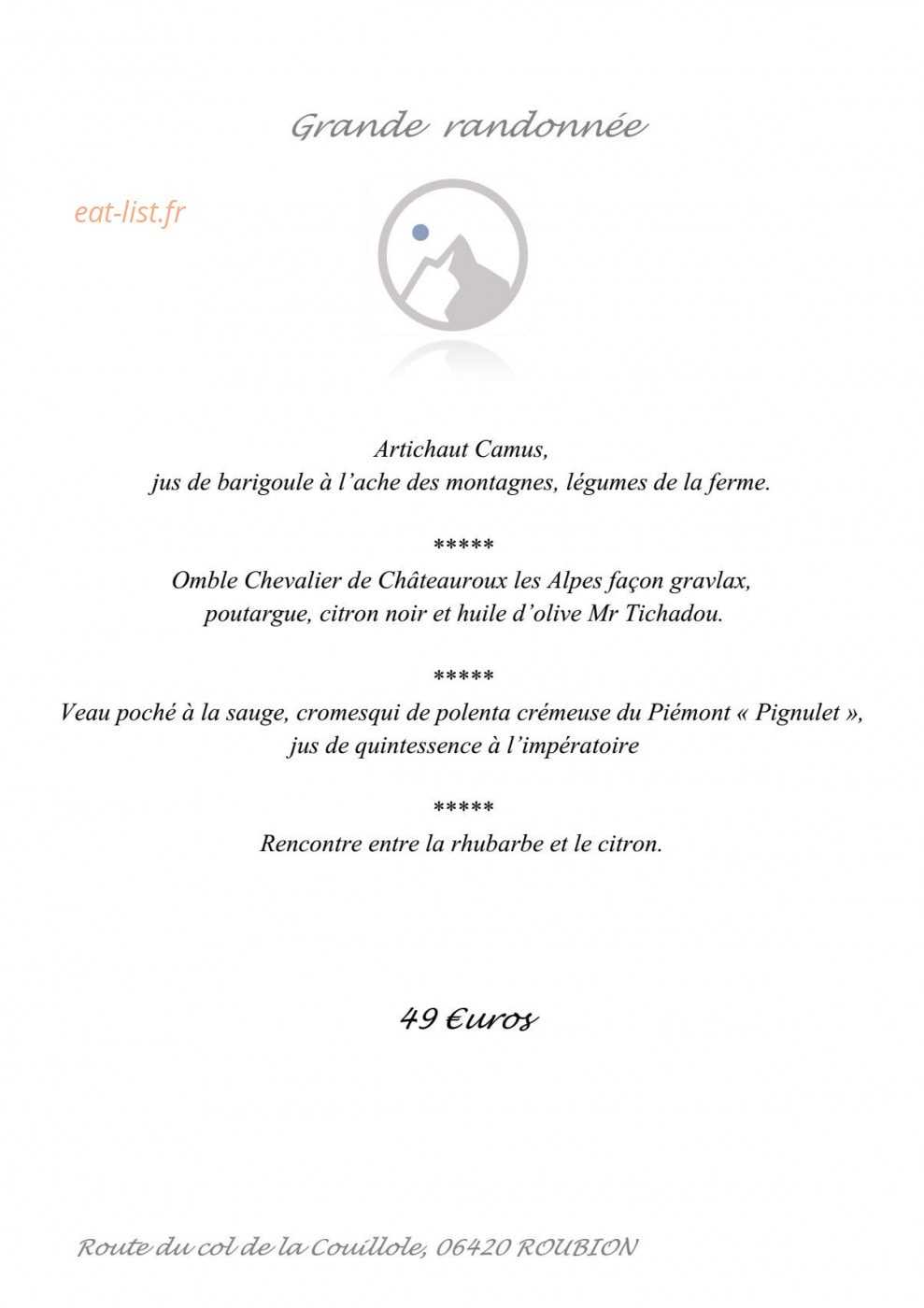 Auberge Quintessence — carte page 2