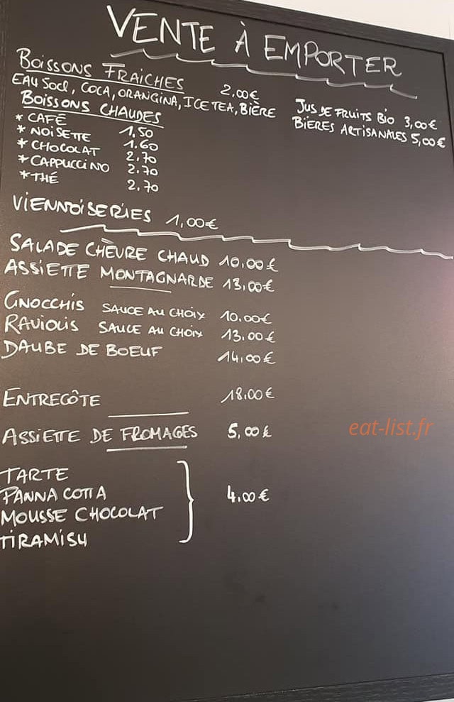 Carte et menu de Le Café de la Place à Saint Sauveur sur Tinee — La vente à emporter