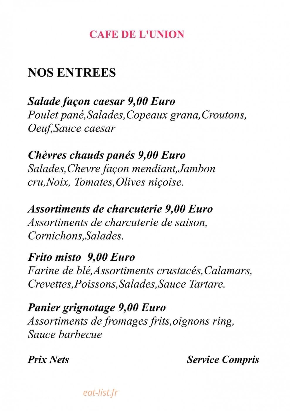 Café de l'Union — carte page 3