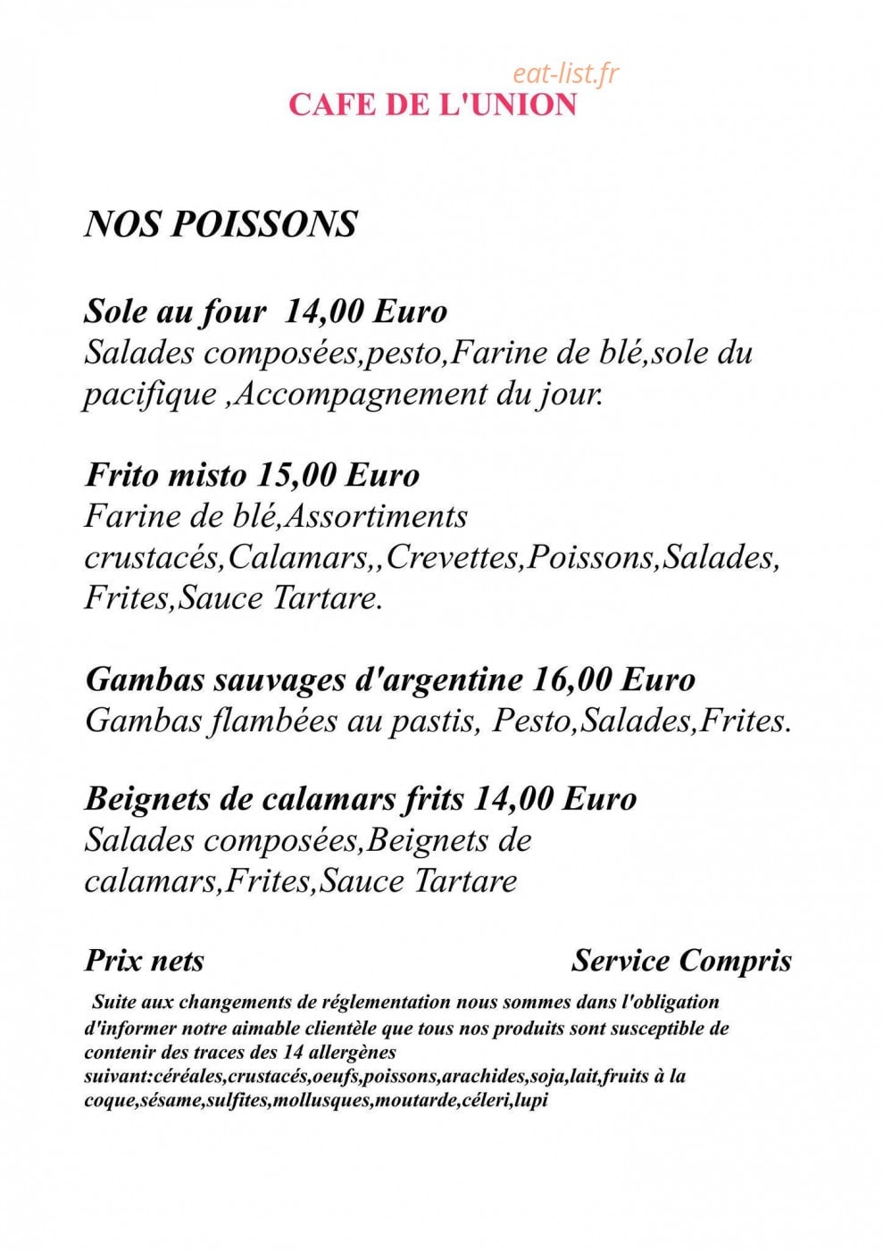 Café de l'Union — carte page 5