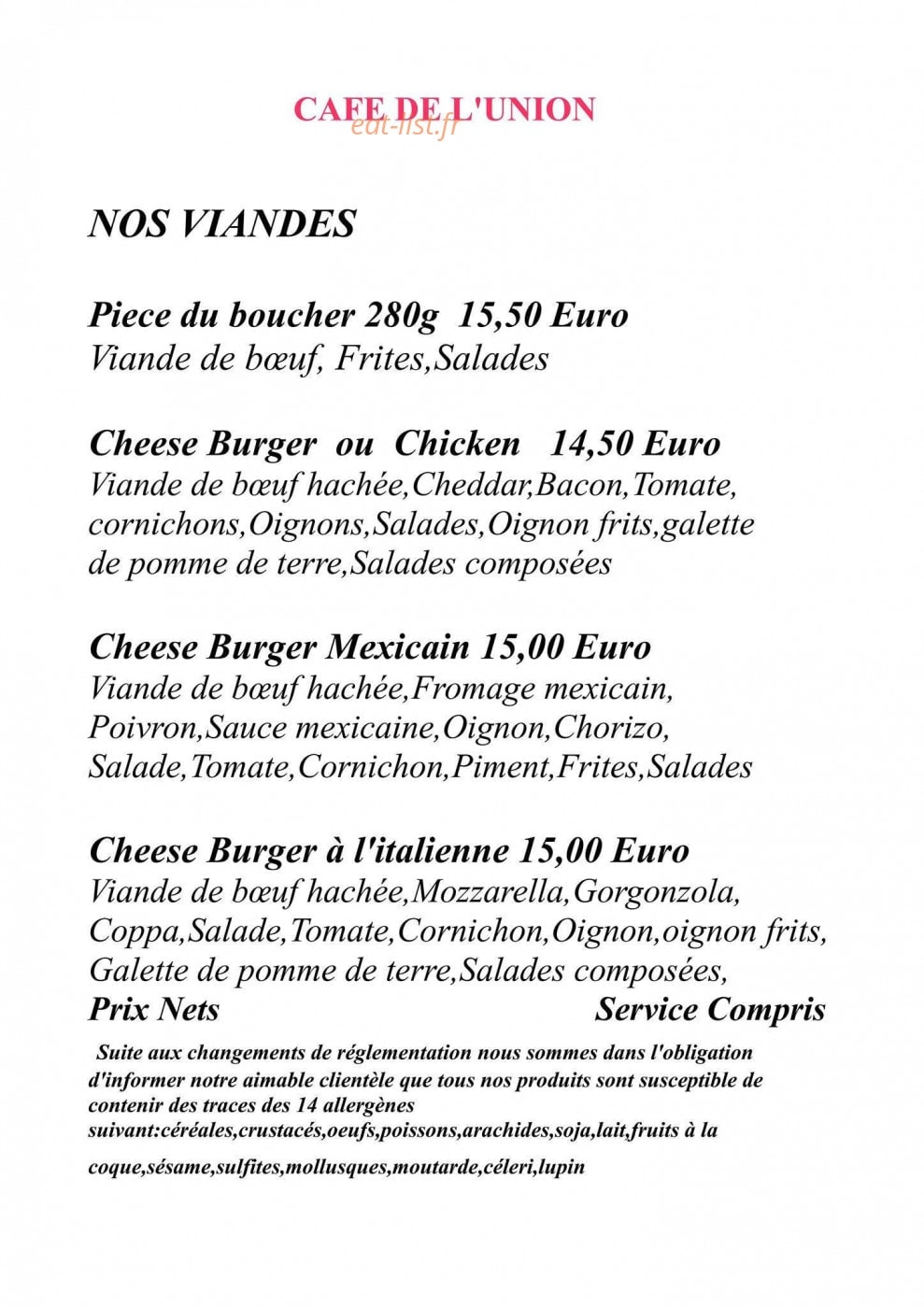 Café de l'Union — carte page 6