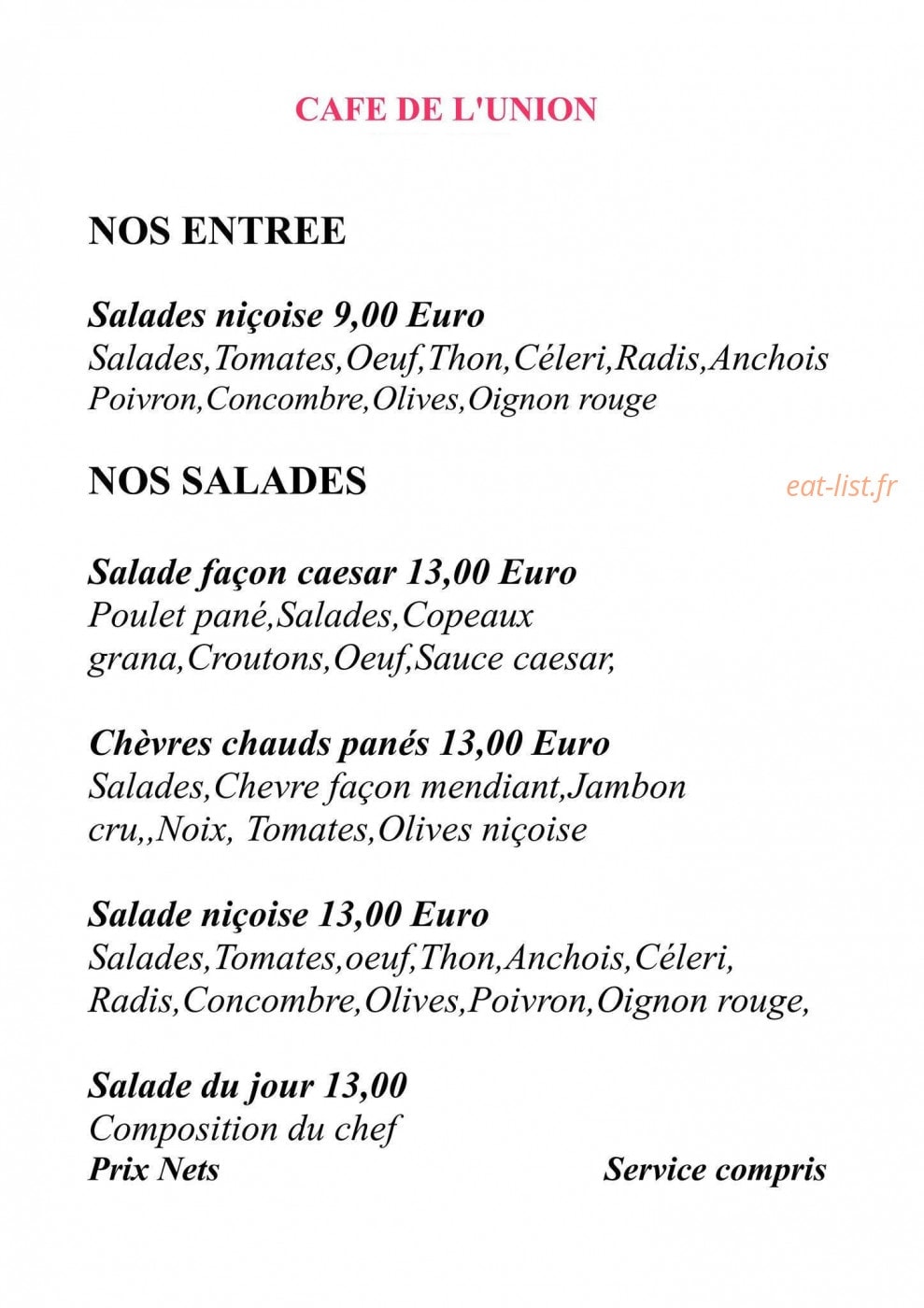 Café de l'Union — carte page 4